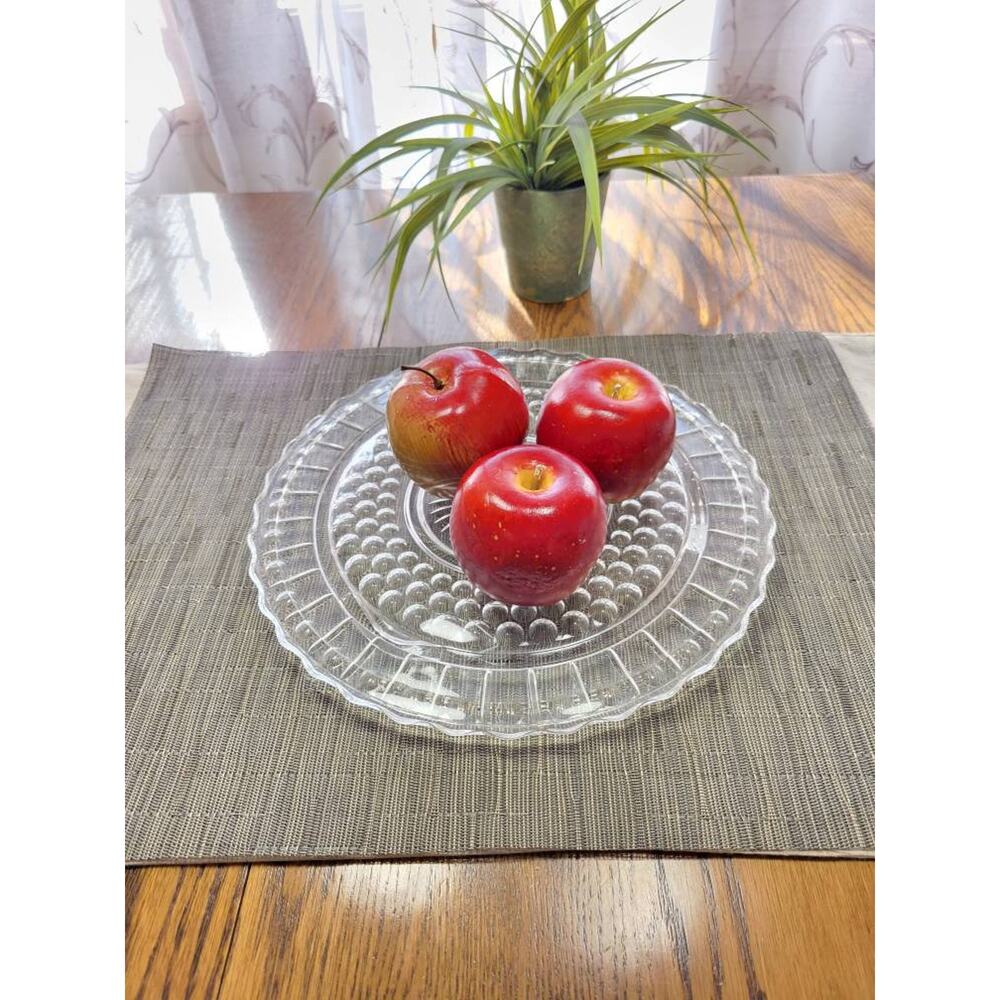 Vintage Sunburst Cake Plate Federal Glass, Clear Footed, Dots Panels #2889